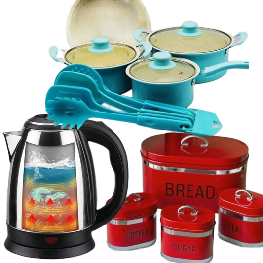 13 Piece Cookware Set 2L Electric Kettle And Bread Bin