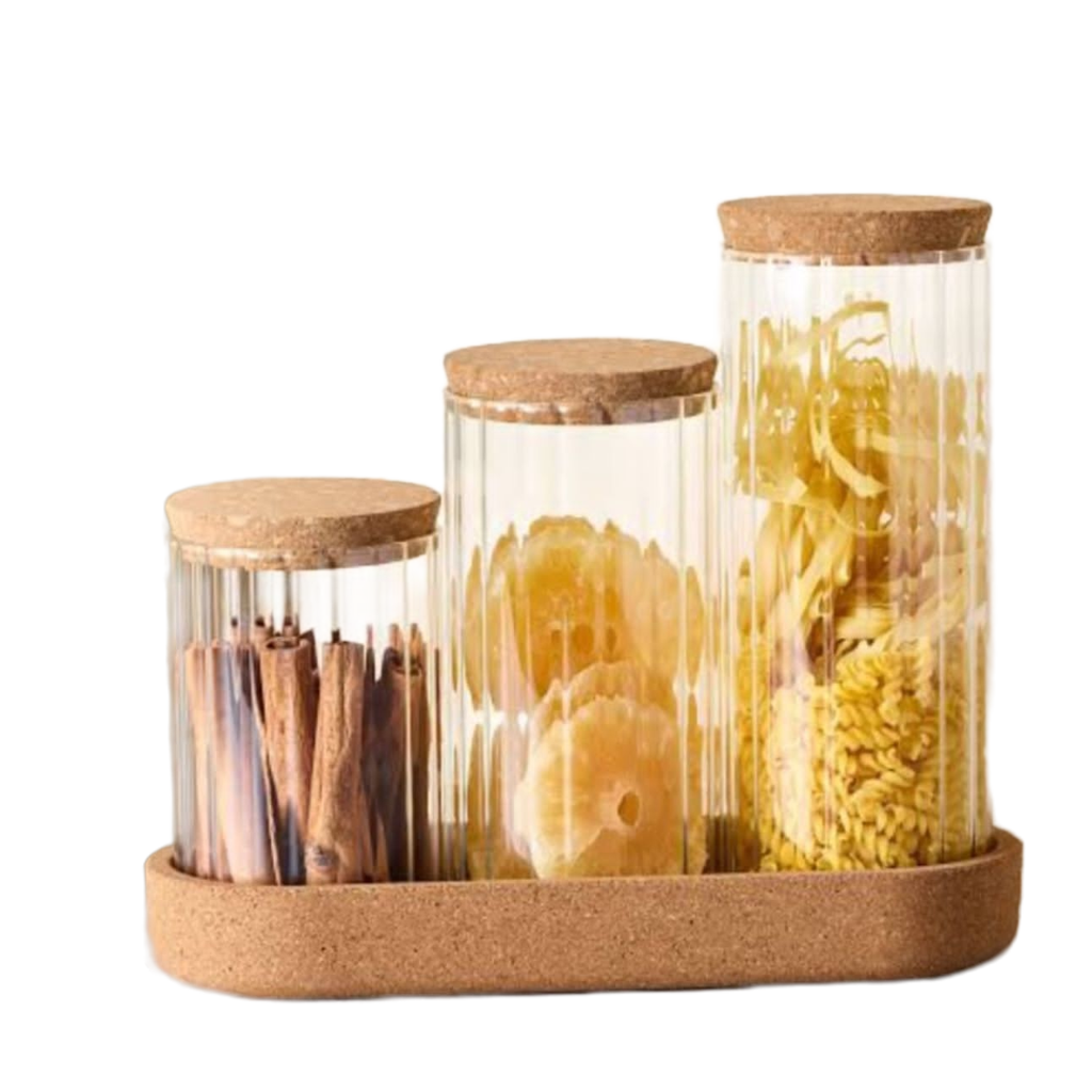 3 Piece Clear Glass Storage Set With Airtight Bamboo Lids