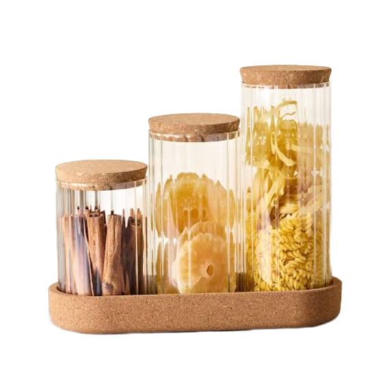 3 Piece Clear Glass Storage Set With Airtight Bamboo Lids