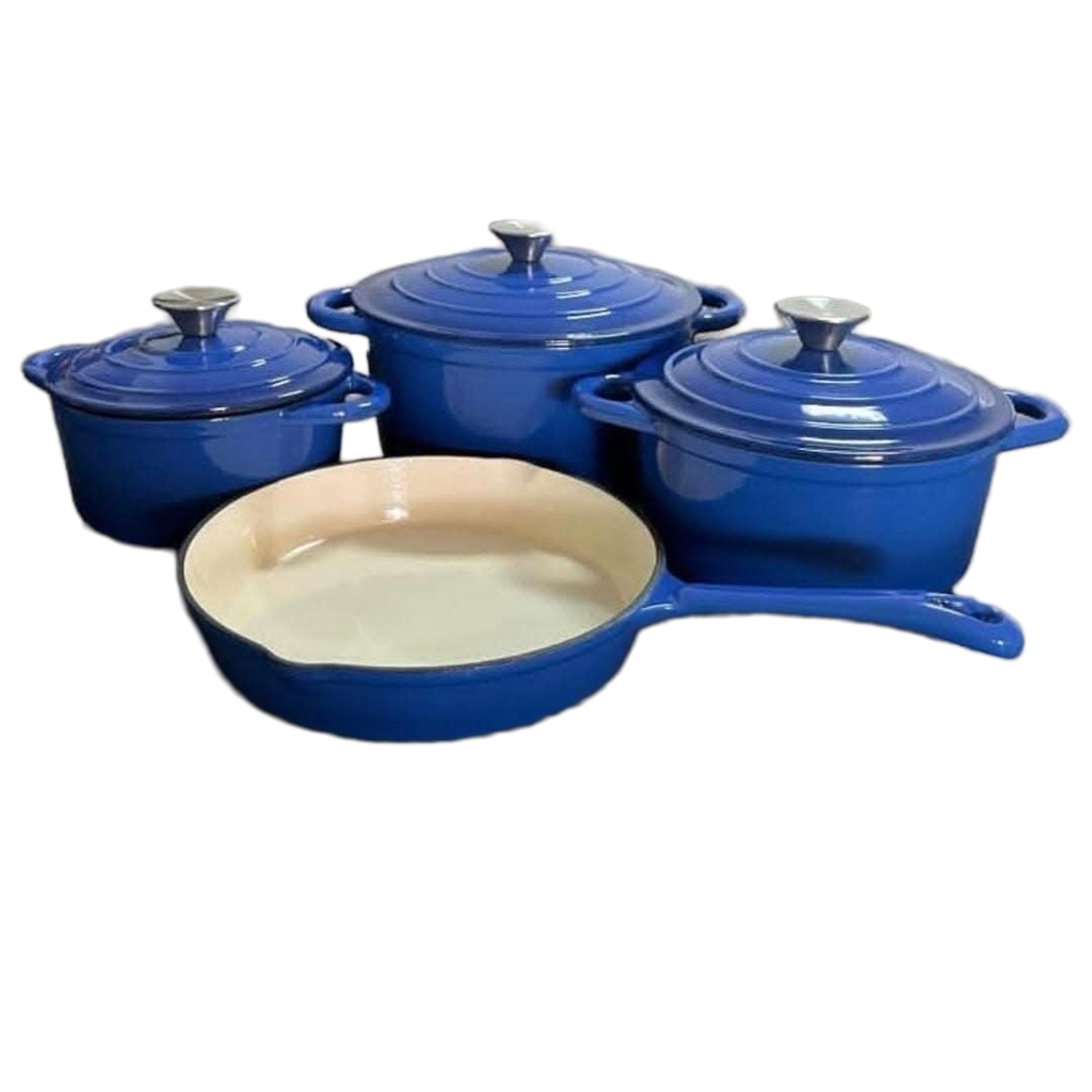 7 Piece Cast Iron Pots Set With Lids And Frying Pan